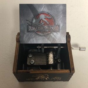 Jurassic Park Hand Crank Wooden Music Box Grey Black Movie 90s